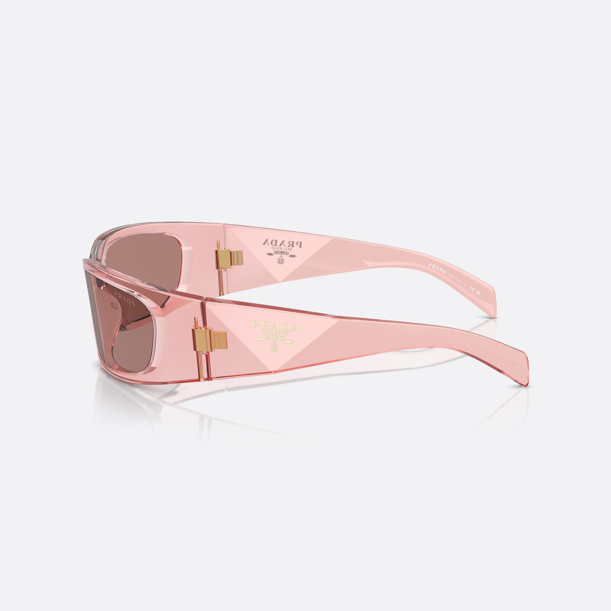 Prada PR A14S 19Q10D sunglasses, pink other frame for women, plain bridge with lens-to-lens joint, brand logo on temple, side view