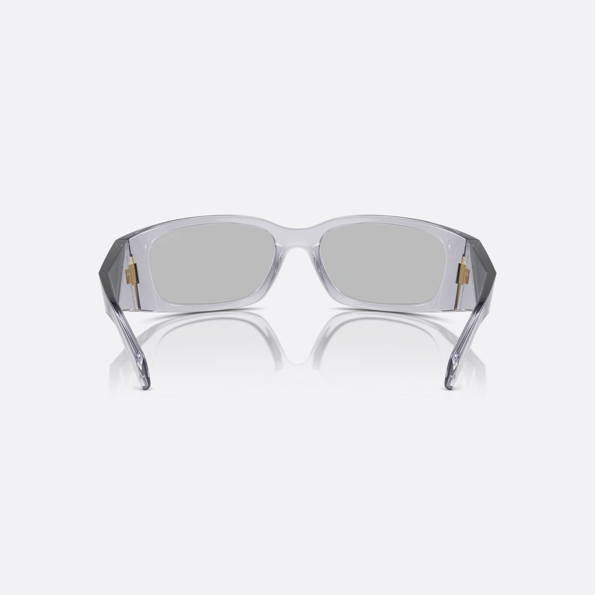 Prada PR A14S 60 sunglasses, grey butterfly frame, unisex, plain bridge, brand logo on temples, back view