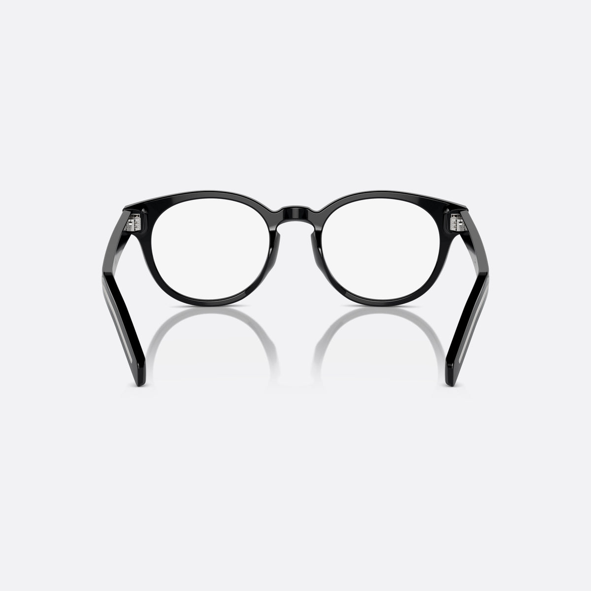 Rame ochelari de vedere Prada PR A14V 16K1O1, rotunzi negru, pentru bărbați, literele brandului pe brațe, ramă completă din acetat, vedere din spate
