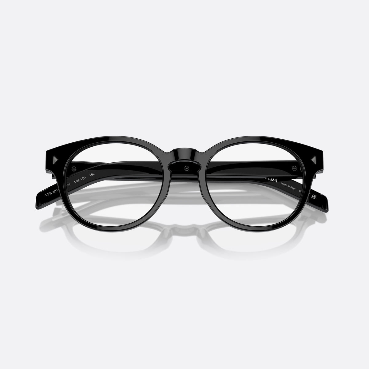 Rame ochelari de vedere Prada PR A14V 16K1O1, rotunzi negru, pentru bărbați, literele brandului pe brațe, ramă completă din acetat, cu brațele pliate