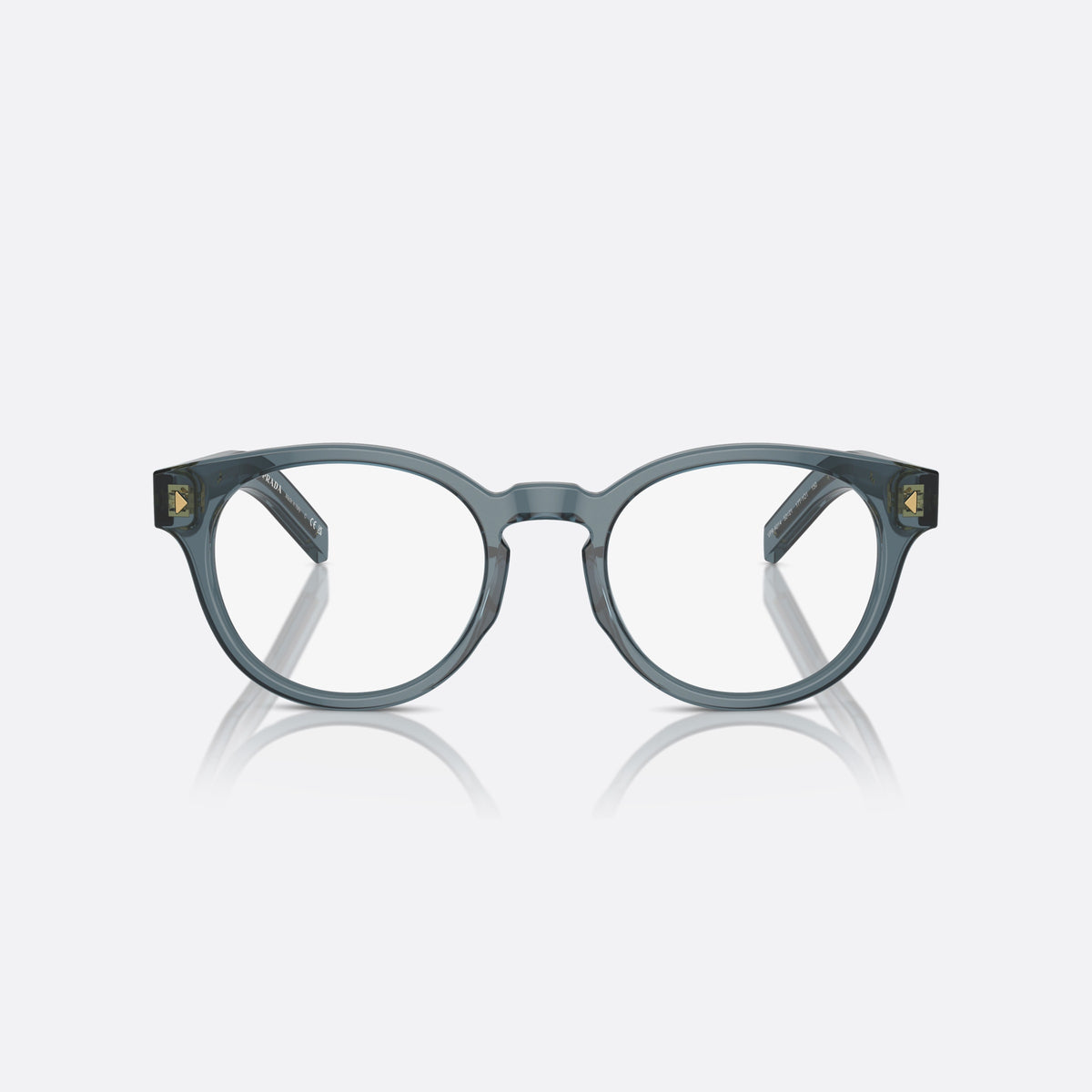 Prada PR A14V 17T1/O1 eyeglasses, blue round frame for men, brand lettering on temples, full-rim acetate frame, front view