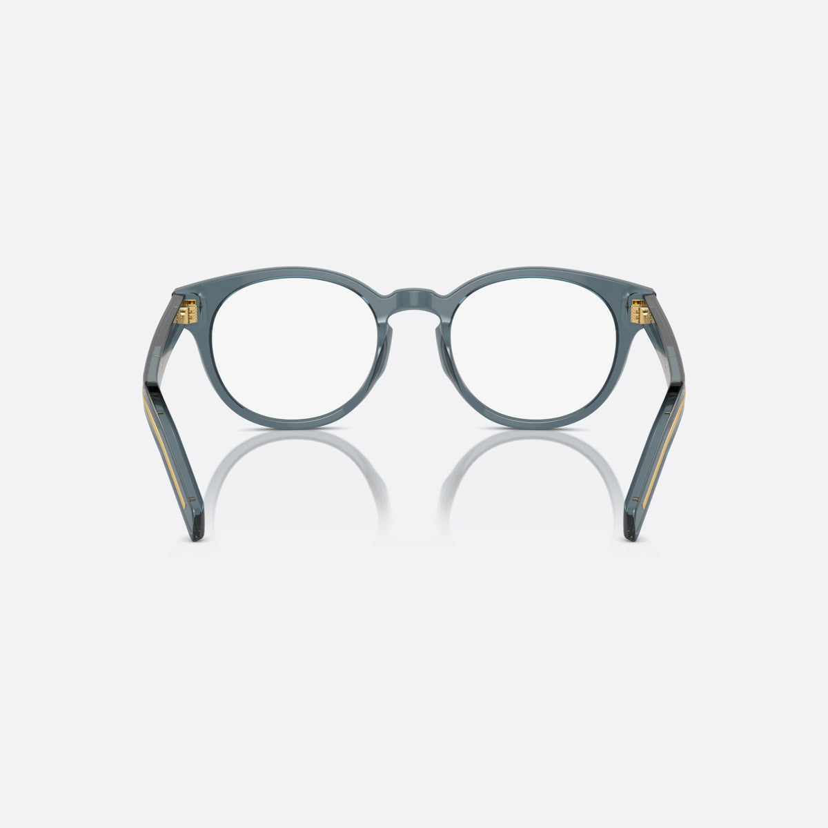 Prada PR A14V 17T1/O1 eyeglasses, blue round frame for men, brand lettering on temples, full-rim acetate frame, back view