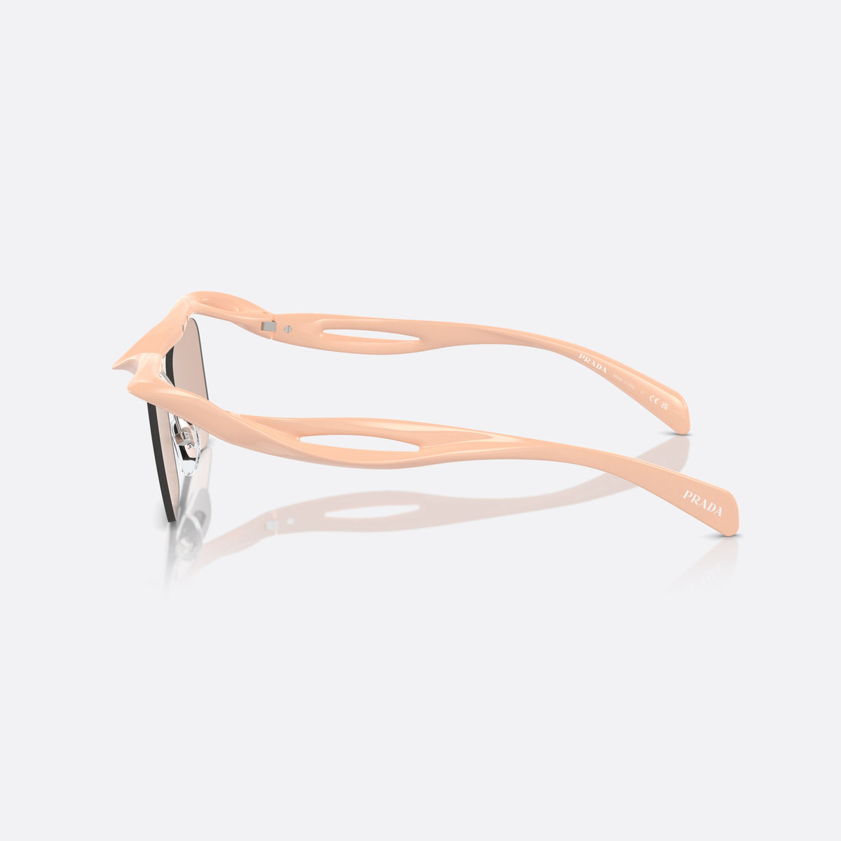 Prada PR A15S 18Q4I2 sunglasses, pink geometric frame for men, brand lettering on temples, tapered temple tips, side view