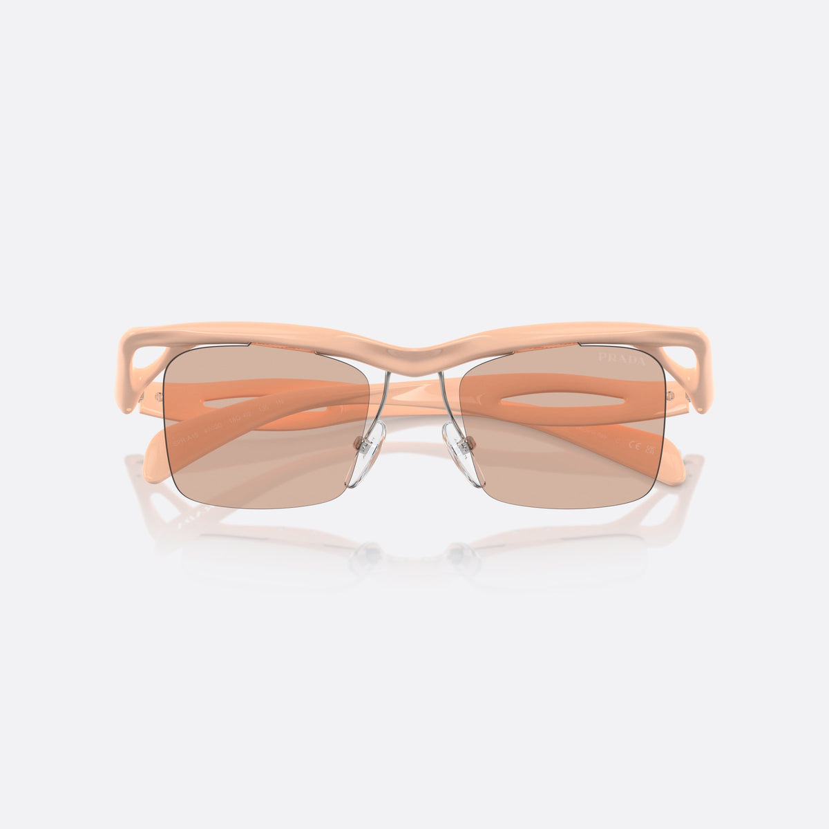 Prada PR A15S 18Q4I2 sunglasses, pink geometric frame for men, brand lettering on temples, tapered temple tips, folded
