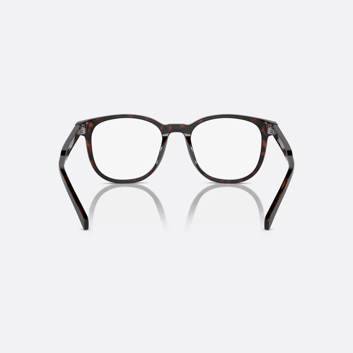 Prada PR A15V 17N1O1 eyeglasses, havana squared frame for men, plain bridge, brand lettering on temples, back view