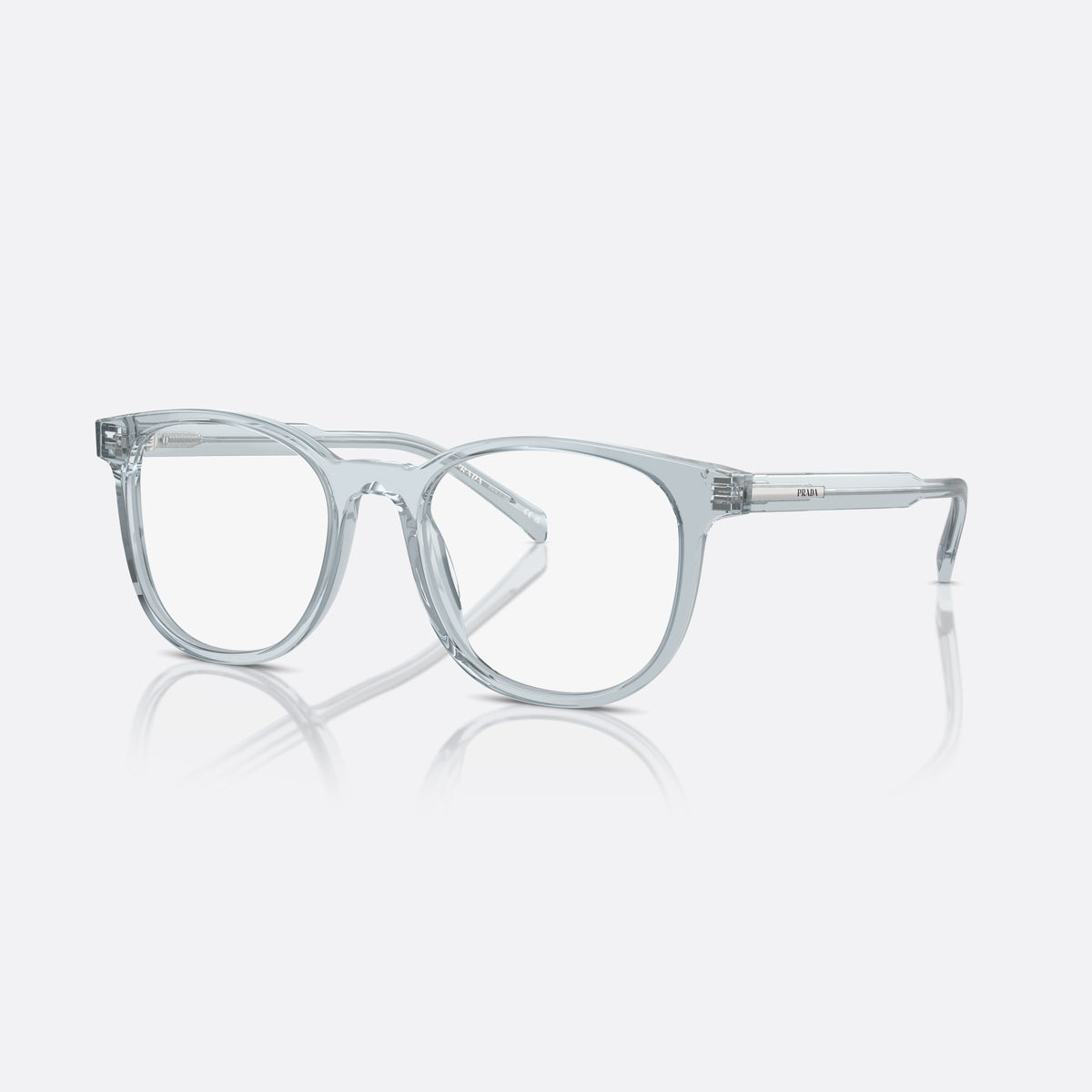 Prada PR A15V 19T1O1 eyeglasses, blue squared frame for men, plain bridge, brand lettering on temples, full-rim front