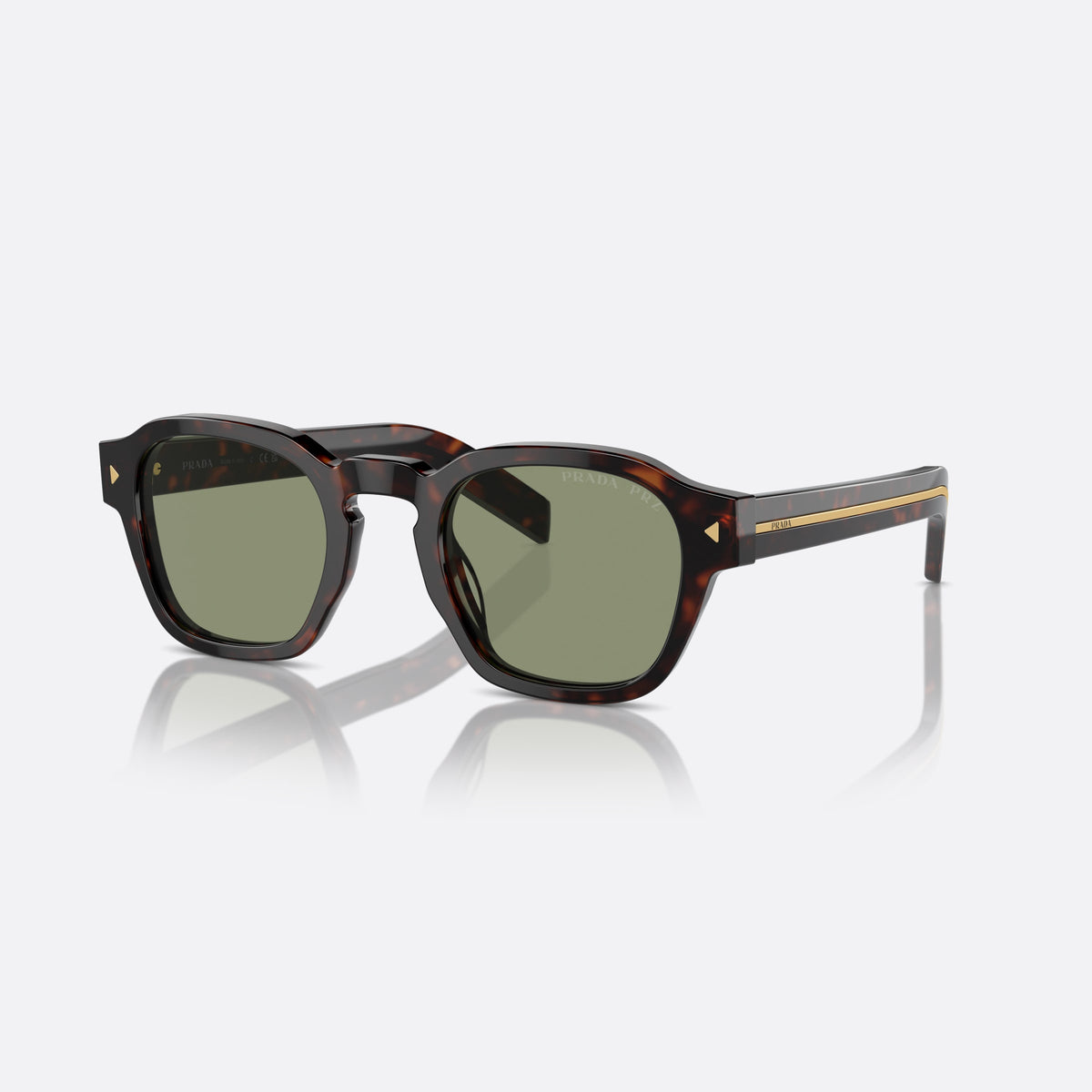 Prada PR A16S 17N-20G sunglasses, havana pantos frame for men, brand lettering on temples, wide temples with gold stripe
