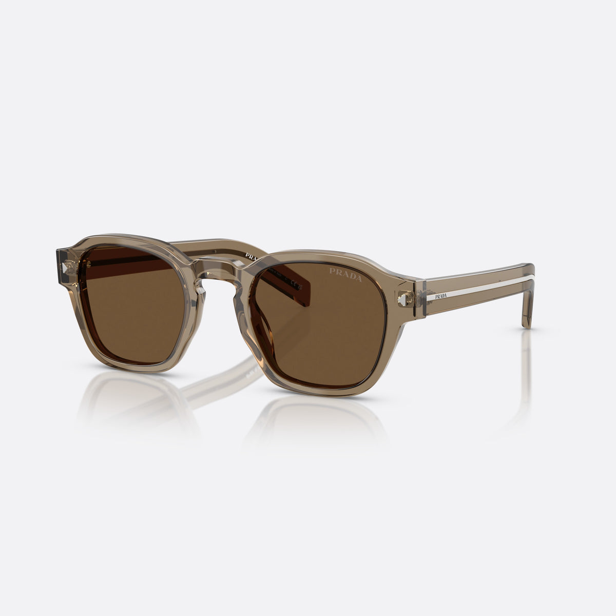 Prada PR A16S 18T70F sunglasses, brown phantos frame for men, brand logo on lens rim, flat temples with stripe