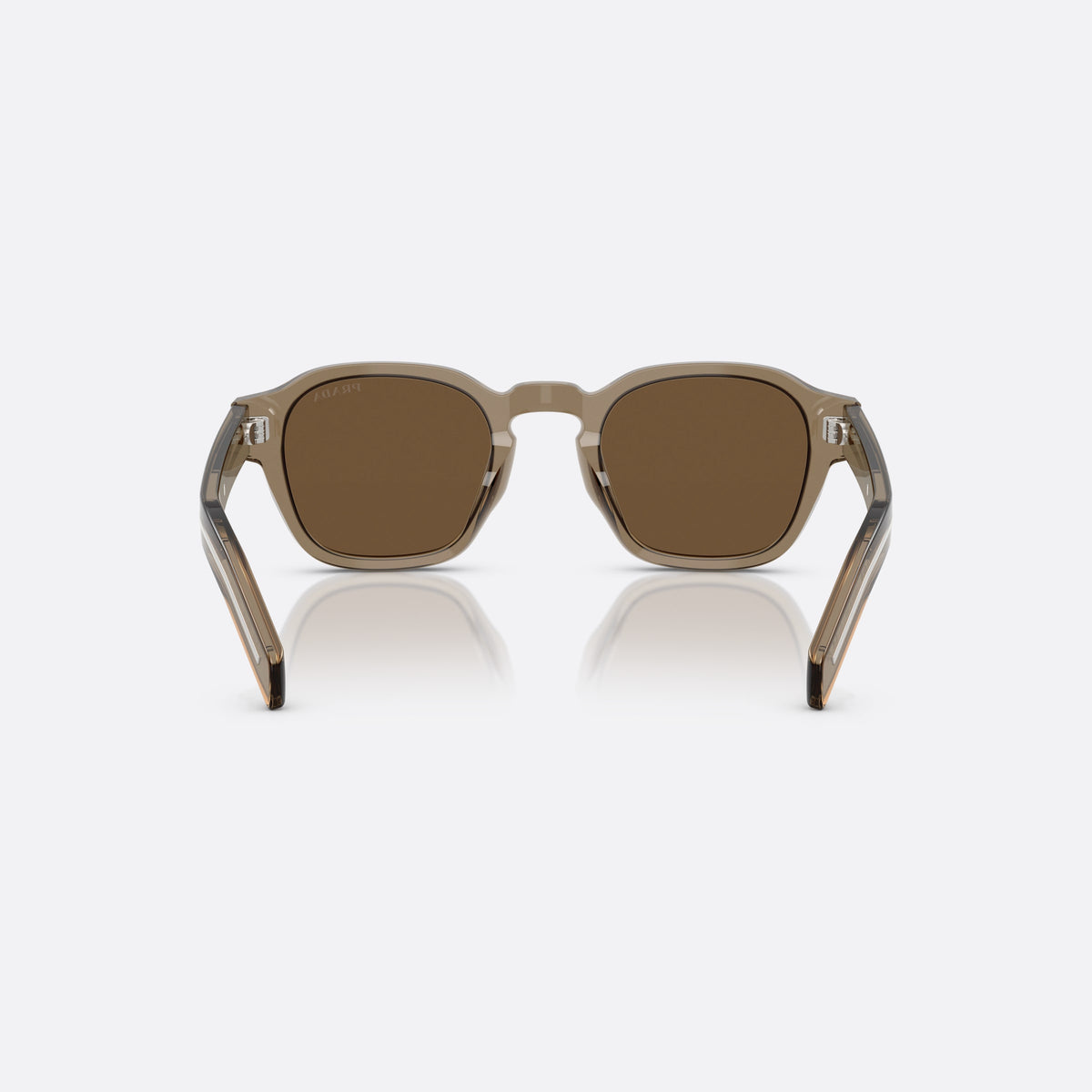 Prada PR A16S 18T70F sunglasses, brown phantos frame for men, brand logo on lens rim, flat temples with stripe, back view