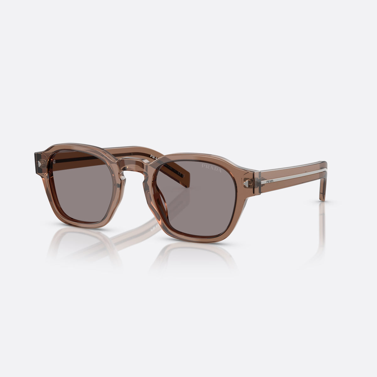 Prada PR A16S 28I03D sunglasses, clear phantos frame for men, brand lettering on temples, flat tapered temples