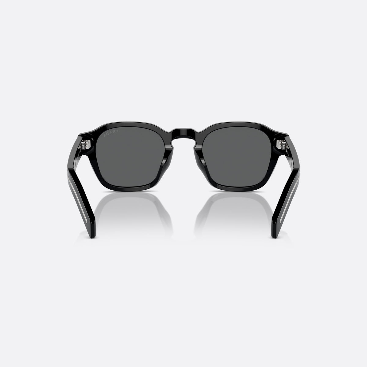Prada PR A16S 52 sunglasses, black phantos frame for men, brand lettering on temples, wide temples with stripe, back view
