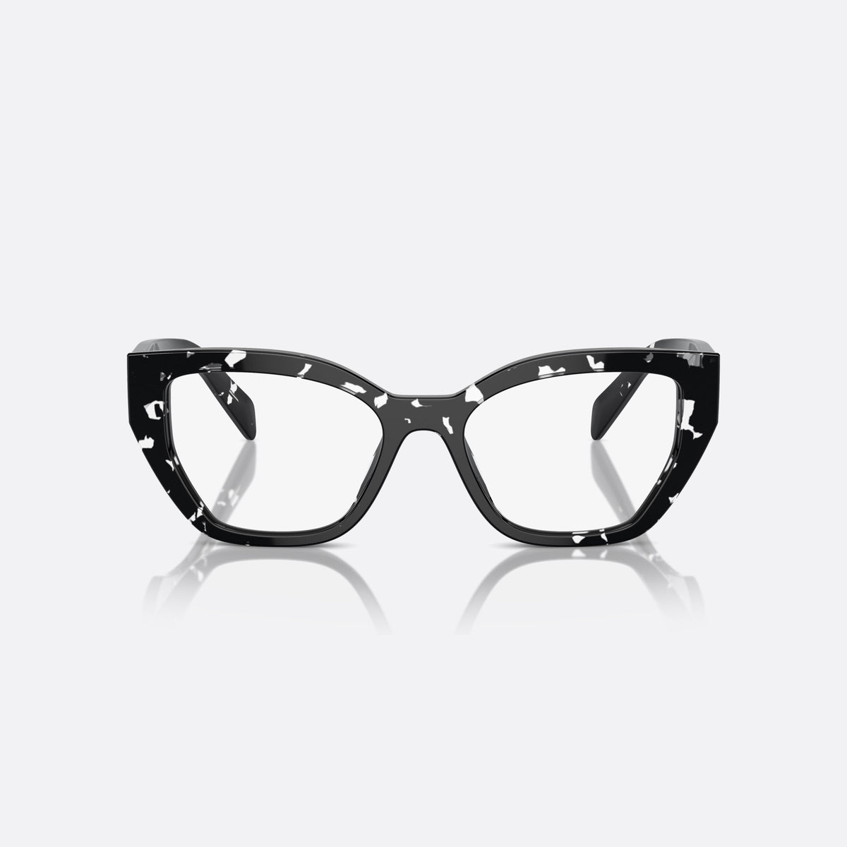 Prada PR A16V 15O1O1 eyeglasses, black squared frame for women, plain acetate bridge, brand lettering on temples, front view