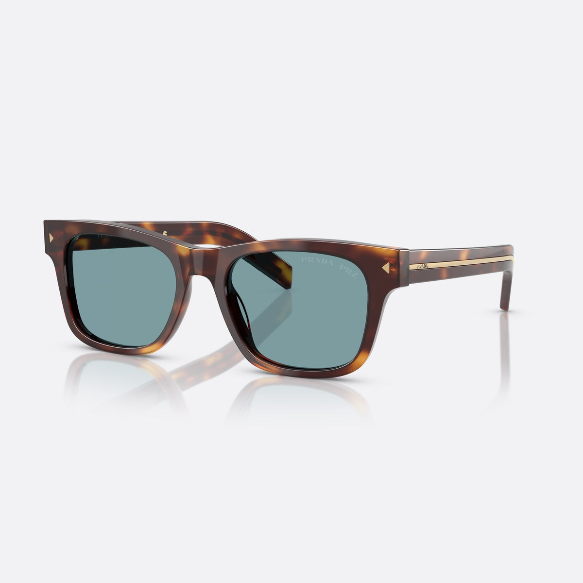 Prada PR A17S 15W04D sunglasses, havana rectangle frame for men, plain bridge, brand lettering on temples, full-rim front