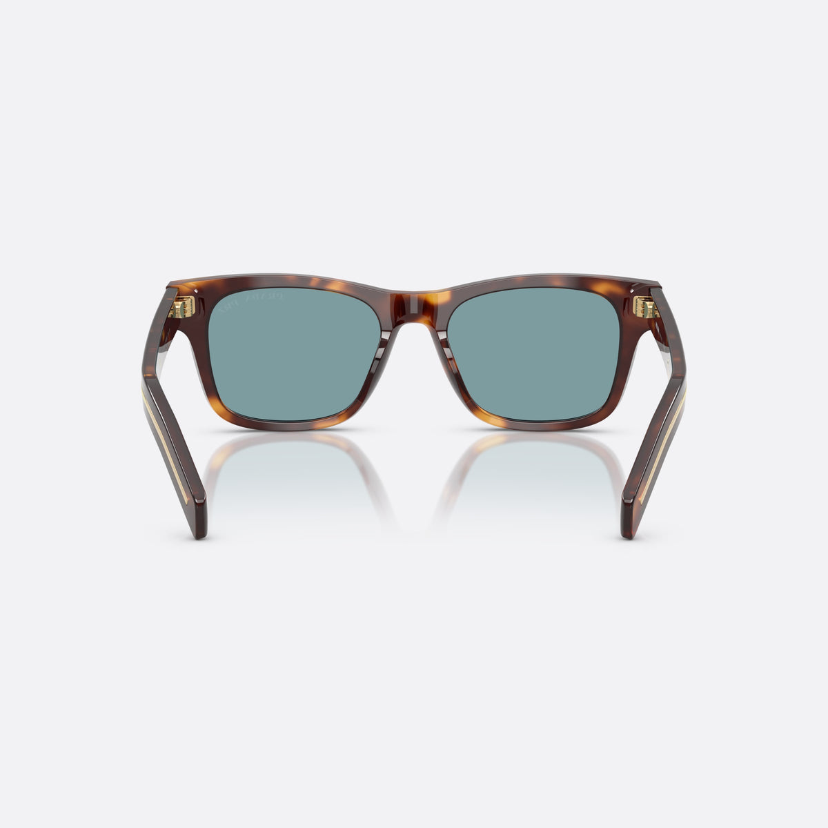 Prada PR A17S 15W04D sunglasses, havana rectangle frame for men, plain bridge, brand lettering on temples, full-rim front, back view