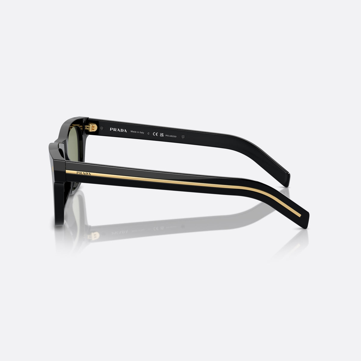 Ochelari de soare Prada PR A17S 16K-20G, rectangulari negru, pentru bărbați, punte simplă, litere ale brandului pe brațe, ramă completă, vedere laterală