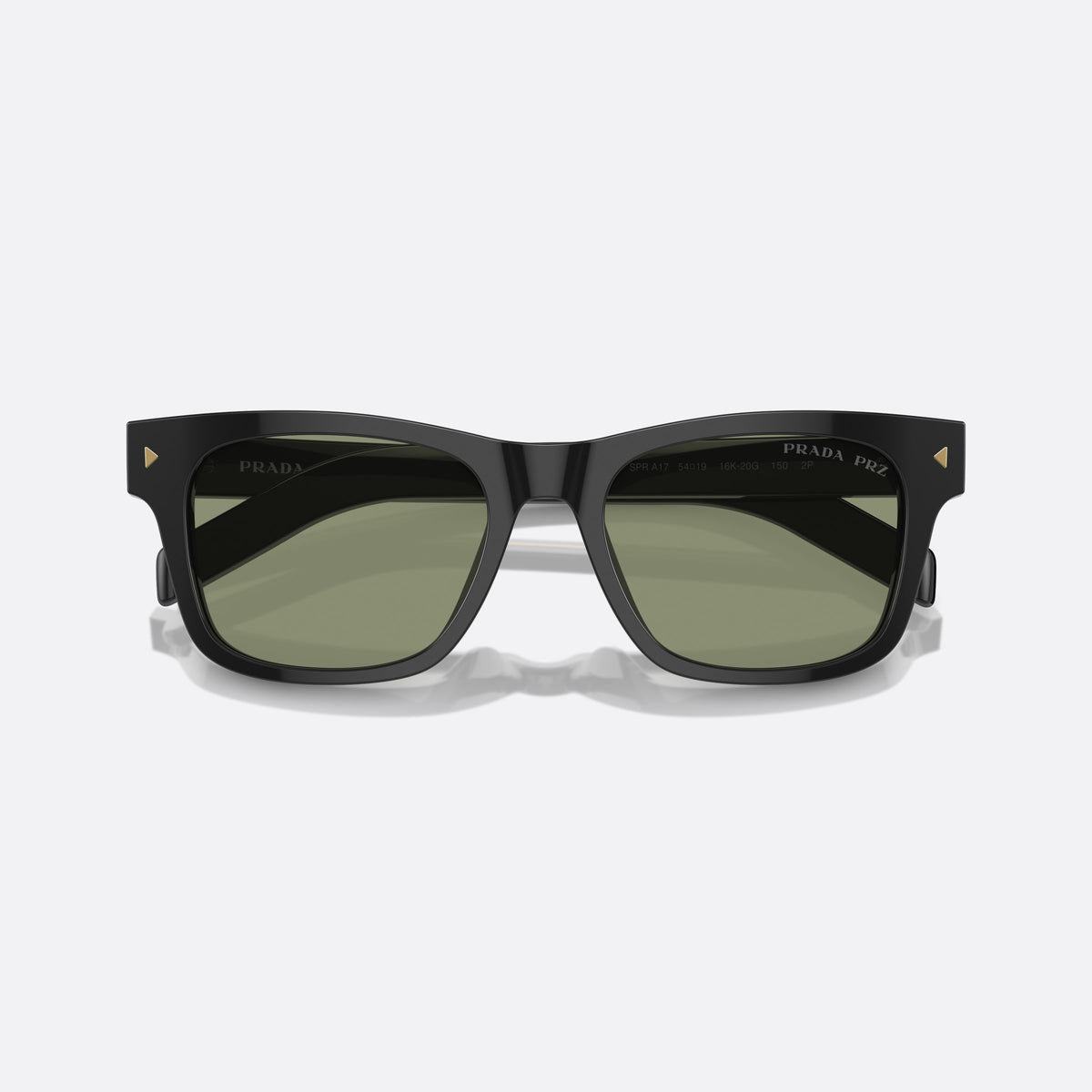 Ochelari de soare Prada PR A17S 16K-20G, rectangulari negru, pentru bărbați, punte simplă, litere ale brandului pe brațe, ramă completă, cu brațele pliate