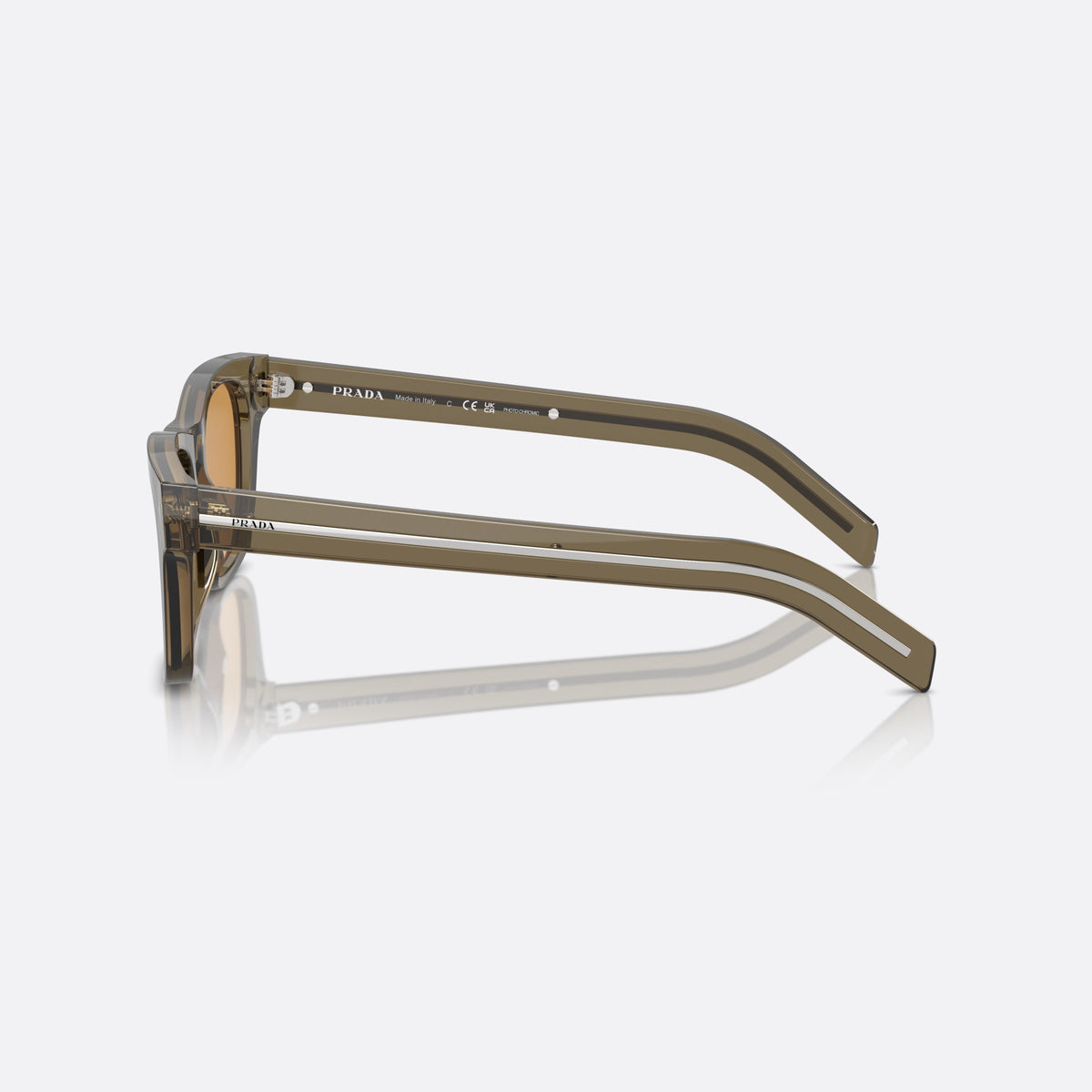 Prada PR A17S 18T60F sunglasses, brown rectangle frame for men, plain bridge, integrated into front, full-rim frame, side view