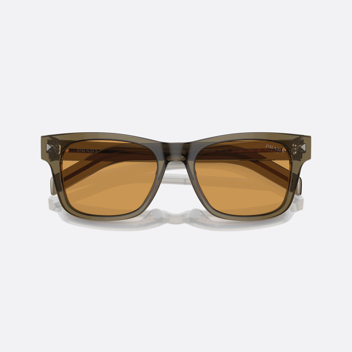 Prada PR A17S 18T60F sunglasses, brown rectangle frame for men, plain bridge, integrated into front, full-rim frame, folded