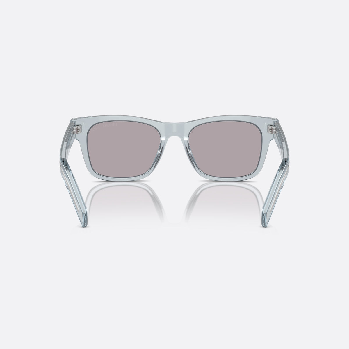 Prada PR A17S 51 sunglasses, blue rectangular frame for men, plain bridge joining front, brand lettering on temples