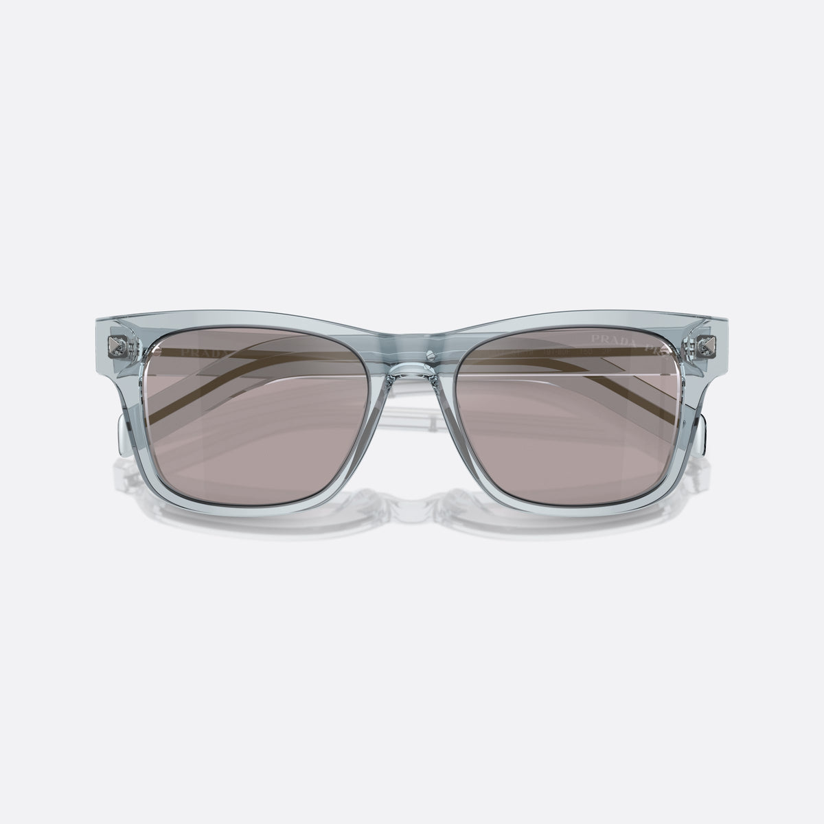 Prada PR A17S 51 sunglasses, blue rectangular frame for men, plain bridge joining front, brand lettering on temples