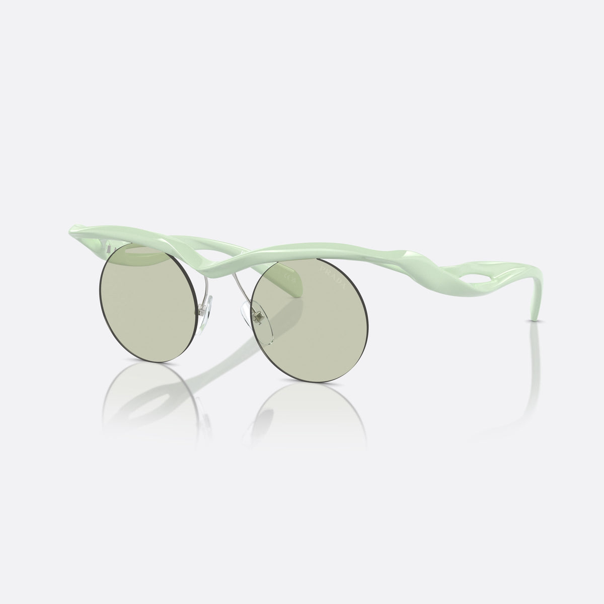 Prada PR A18S 17Q4R0 sunglasses, green round frame for men, brand lettering on the temples