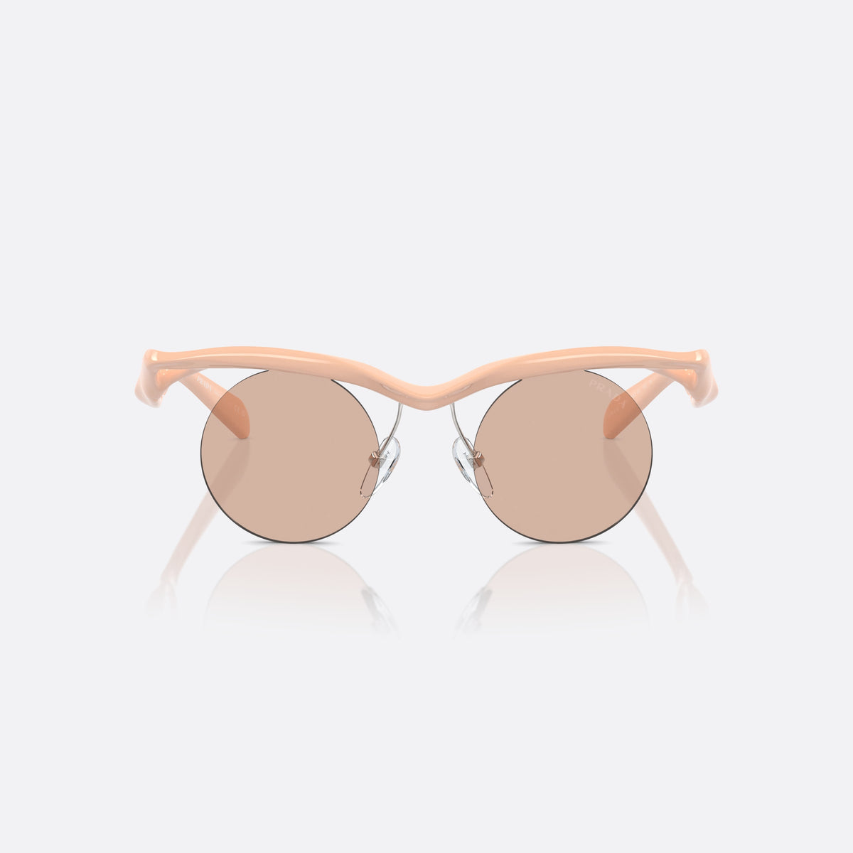 Prada PR A18S 18Q4I2 sunglasses, pink round frame for men, double bridge with wire, brand lettering on temples, front view