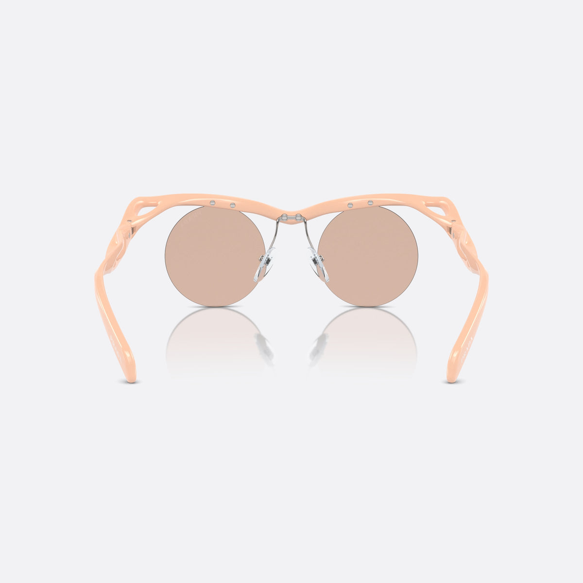 Prada PR A18S 18Q4I2 sunglasses, pink round frame for men, double bridge with wire, brand lettering on temples, back view