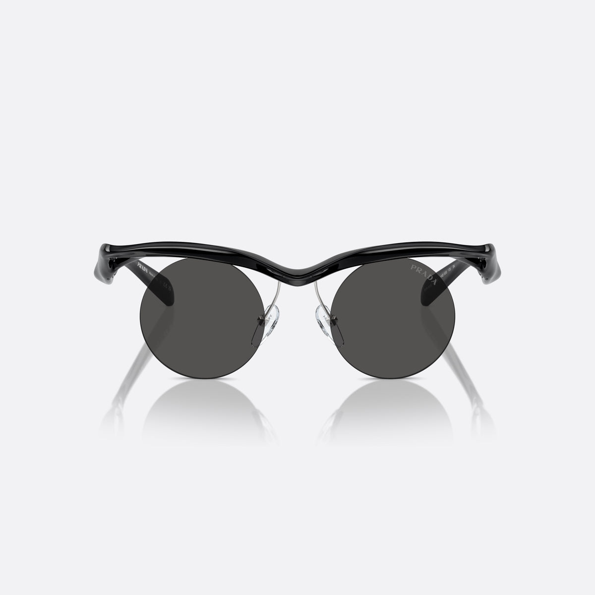 Prada PR A18S 1AB5S0 sunglasses, black round frame for men, double bridge with wavy top, front view