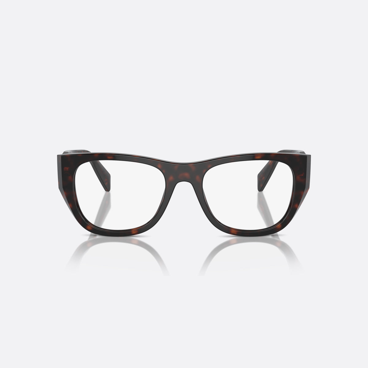 Rame ochelari de vedere Prada PR A18V 52-19 17N-1O1 RT, geometrica havana, pentru femei, punte simplă din acetat închis, logo al brandului pe braț, vedere din față