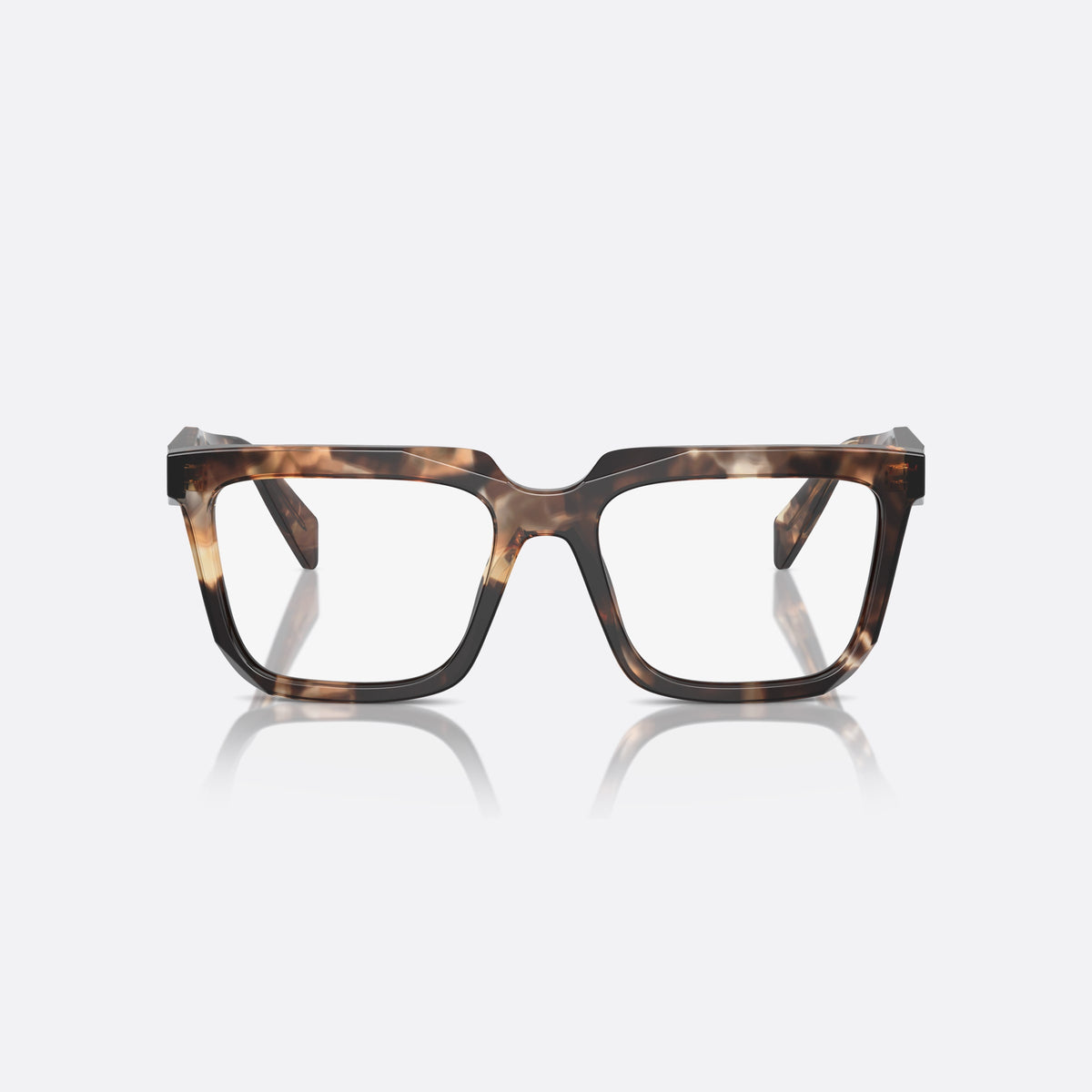 Rame ochelari de vedere Prada PR A19V 14P1O1, patrati havana, pentru femei, plăcuță triunghiulară cu logo pe brațe, ramă completă, vedere din față
