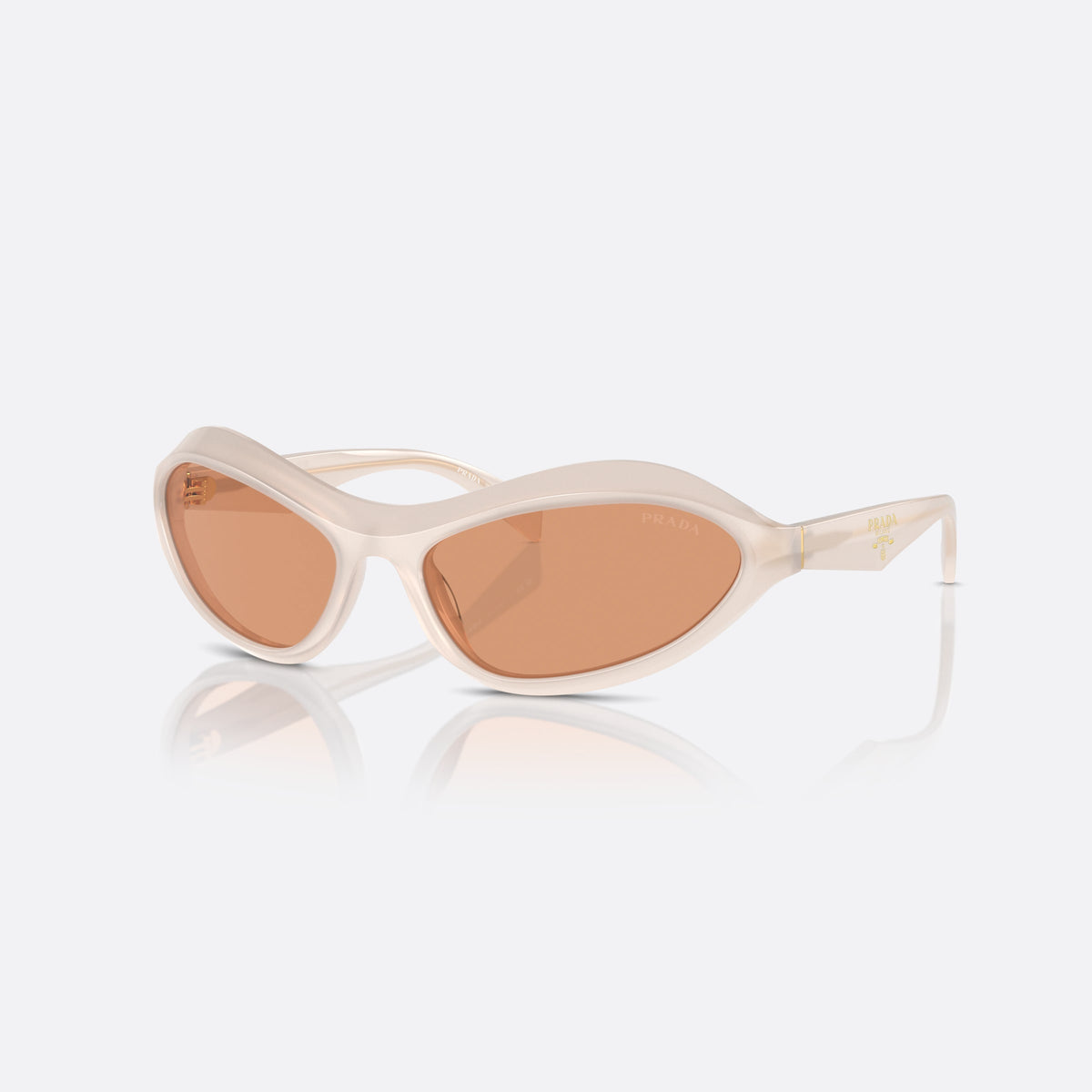 Prada PR A20S 12V07V sunglasses, white cat eye frame for women, plain integrated bridge, brand logo on temple