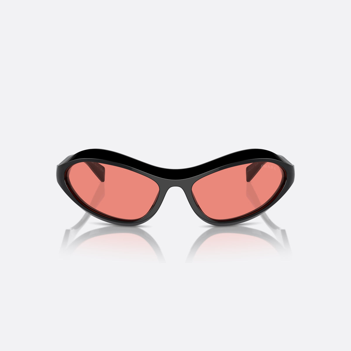 Prada PR A20S 16K20B sunglasses, black cat eye frame for women, plain integrated bridge, brand lettering on temples, front view