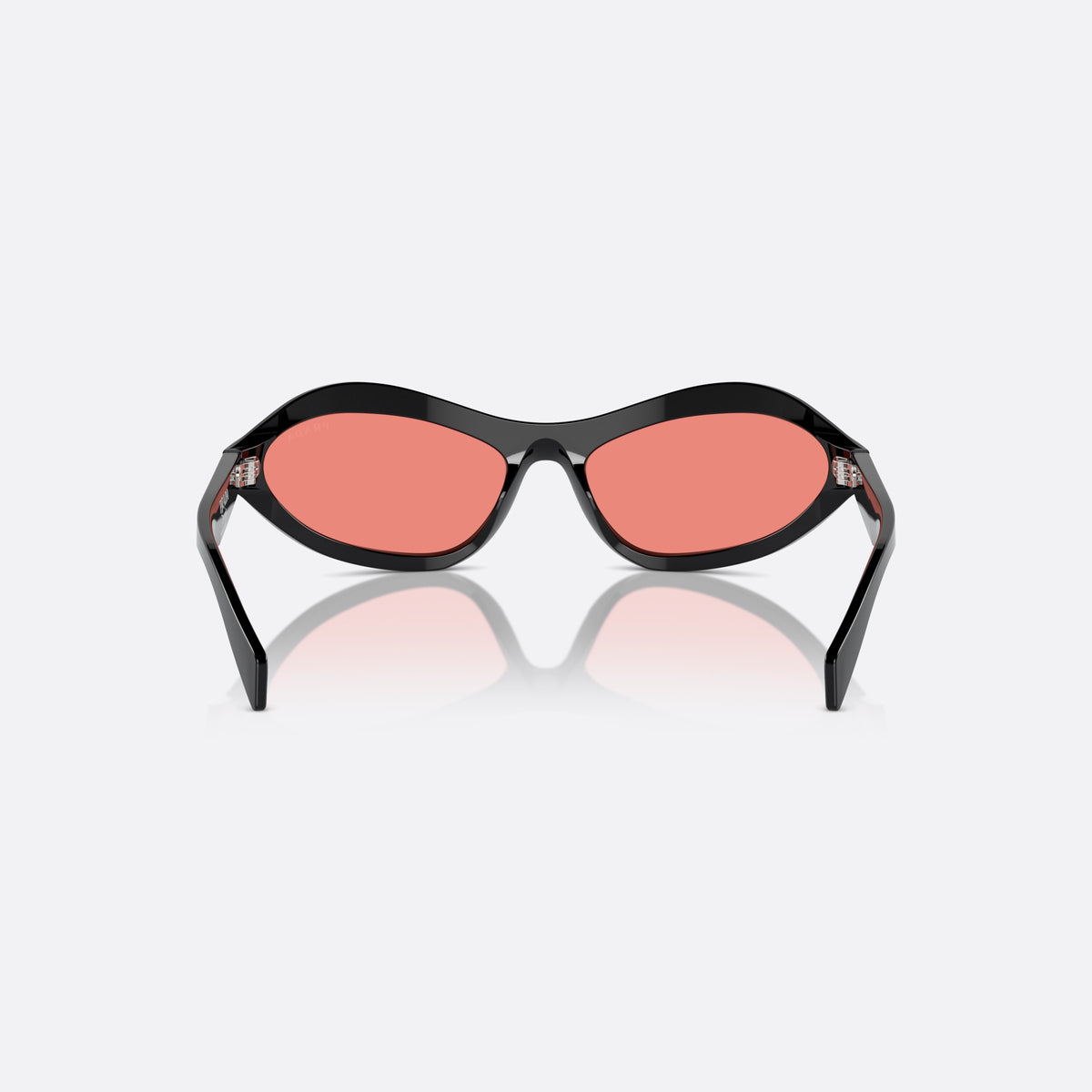 Prada PR A20S 16K20B sunglasses, black cat eye frame for women, plain integrated bridge, brand lettering on temples, back view