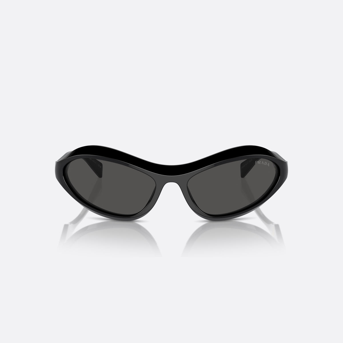 Prada PR A20S 16K5S0 sunglasses, black cat eye frame for women, plain bridge, integrated into frame, brand logo on front rim, front view