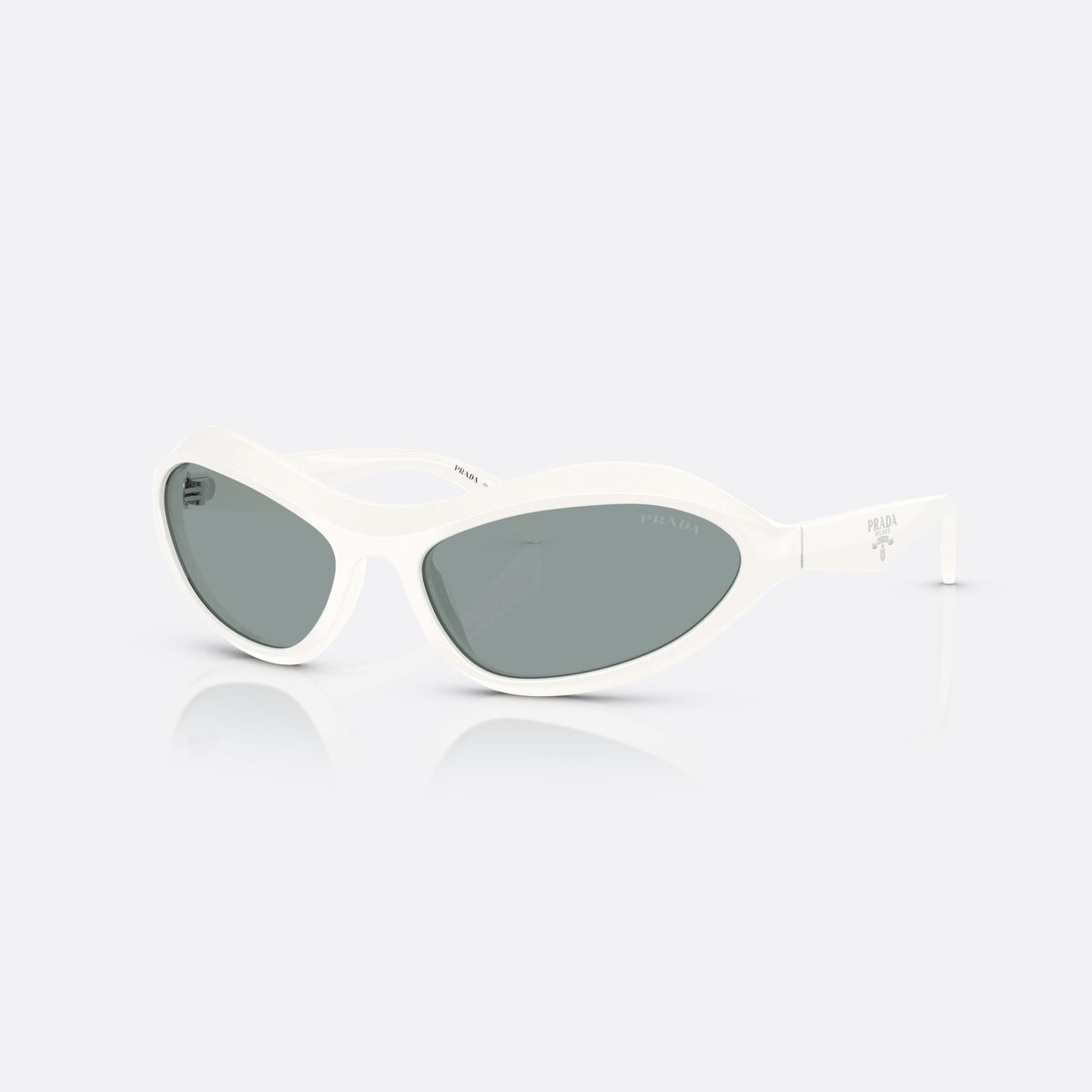 Prada PR A20S 17K3C2 sunglasses, white irregular frame for women, plain integrated bridge, brand lettering on temples