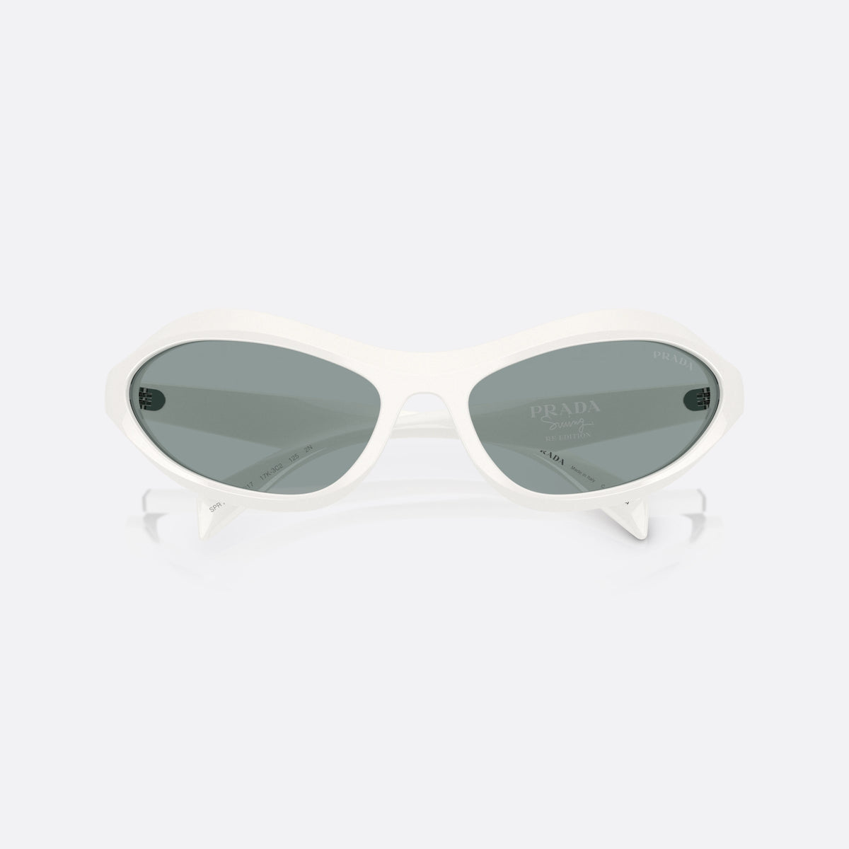 Ochelari de soare Prada PR A20S 17K3C2, neregulat alb, pentru femei, punte simplă integrată, litere ale brandului pe brațe, cu brațele pliate