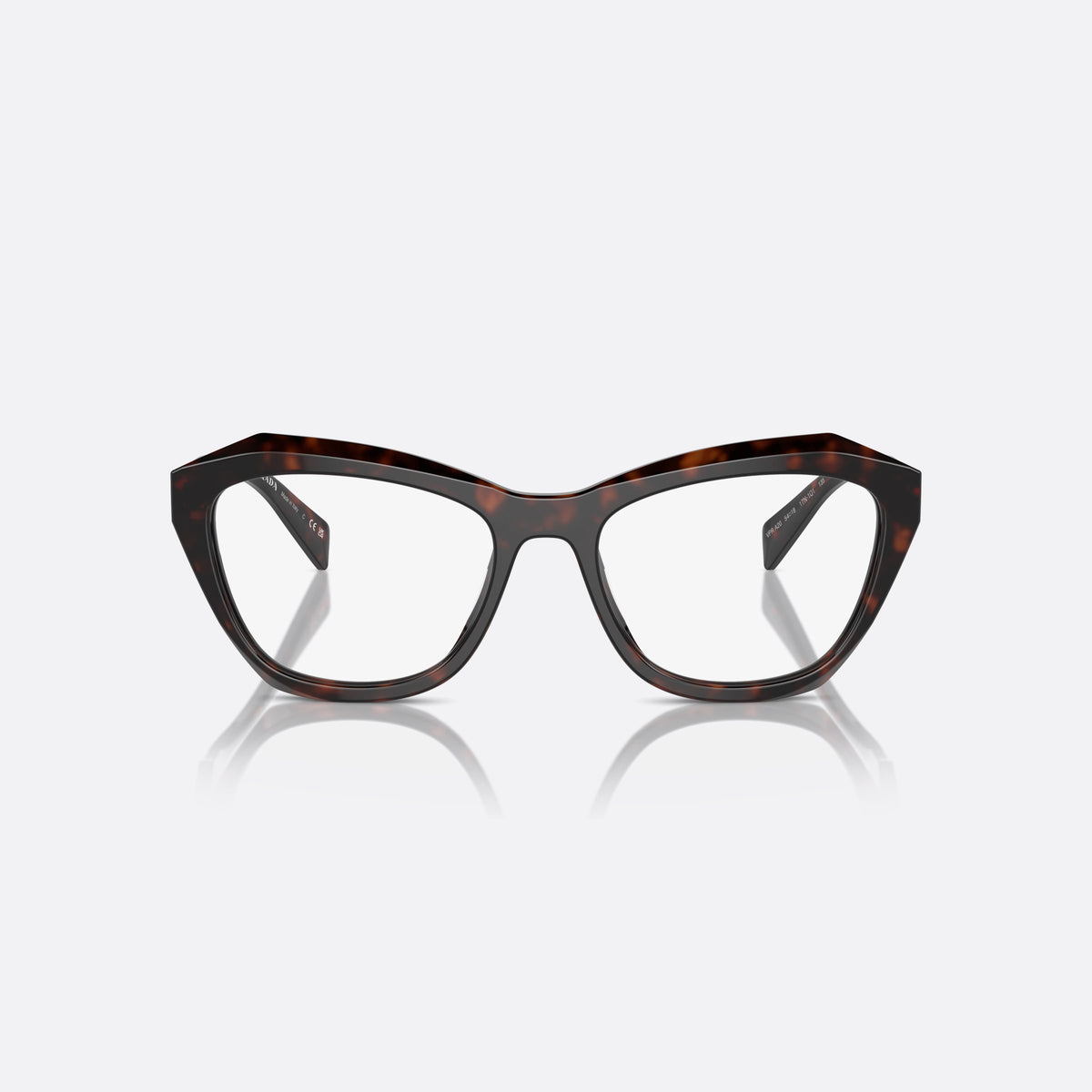 Prada PR A20V 17N1O1 eyeglasses, havana geometric frame for women, keyhole bridge, brand lettering on temples, full-rim frame, front view
