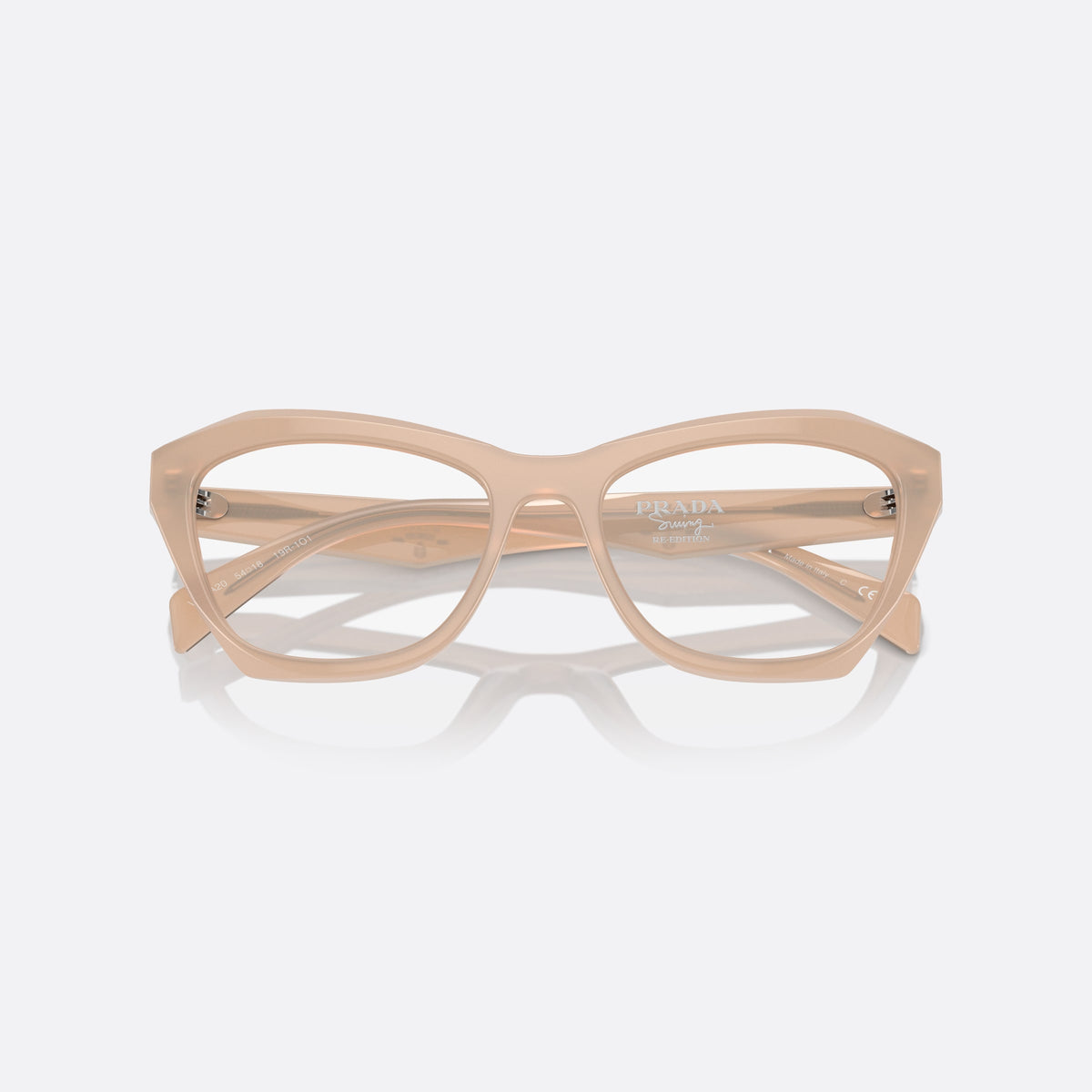 Rame ochelari de vedere Prada PR A20V 19R1O1, geometrica roz, pentru femei, punte simplă, literele brandului pe brațe, cu brațele pliate