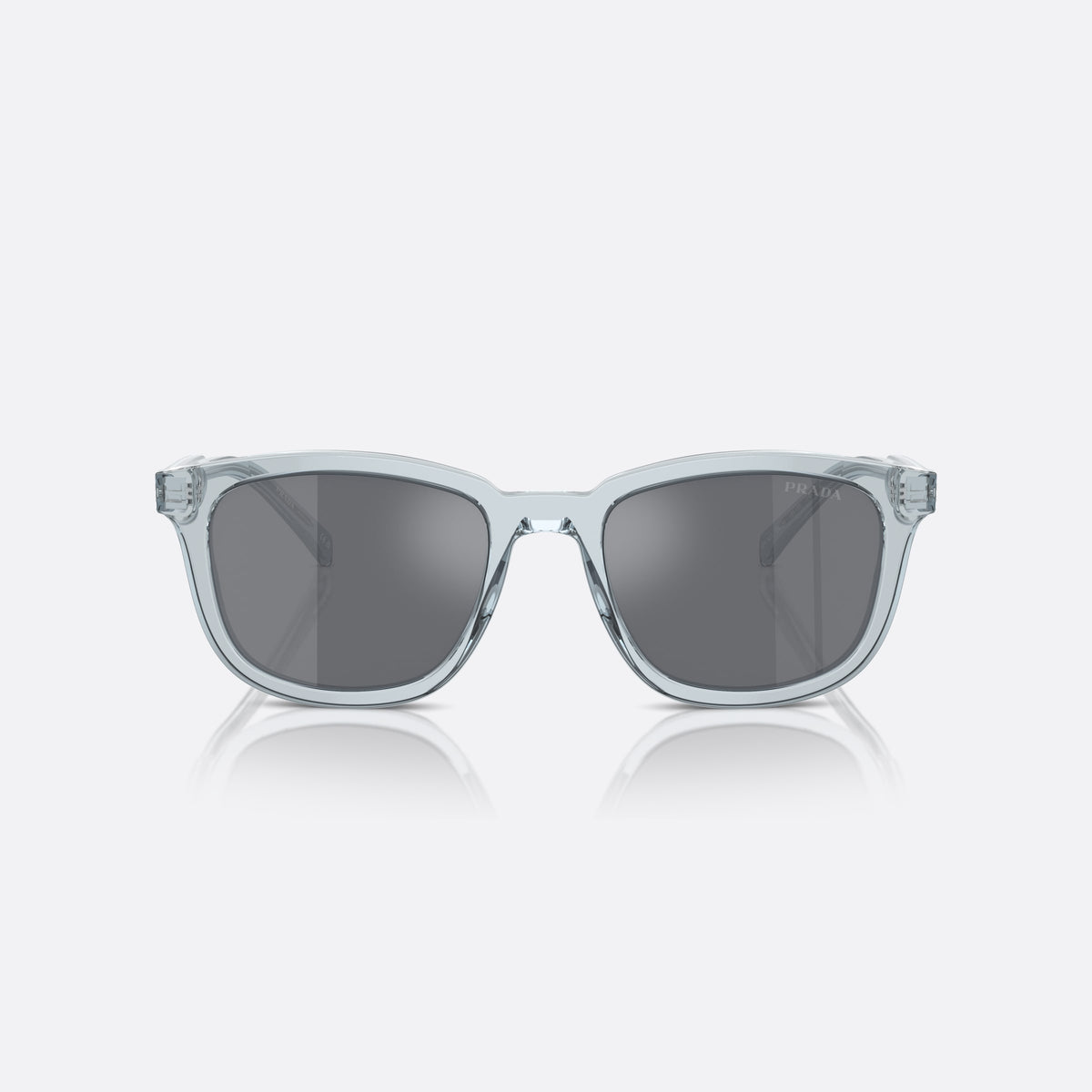 Prada PR A21S A21S sunglasses, blue pillow frame for men, plain bridge, brand lettering on lens, full-rim frame, front view