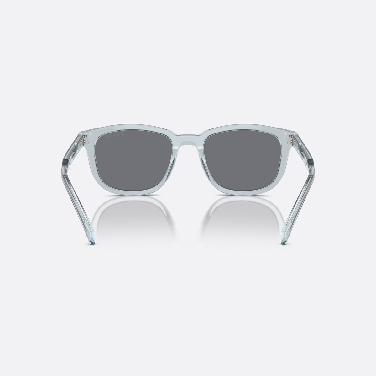 Prada PR A21S A21S sunglasses, blue pillow frame for men, plain bridge, brand lettering on lens, full-rim frame, back view