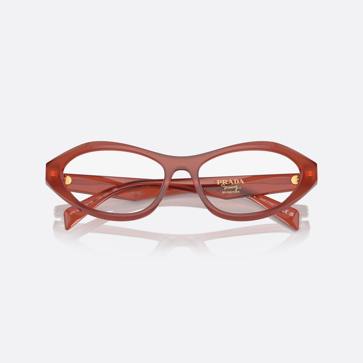Rame ochelari de vedere Prada PR A21V 13V1O1, patrati roșu, pentru femei, punte simplă, literele brandului pe brațe, cu brațele pliate