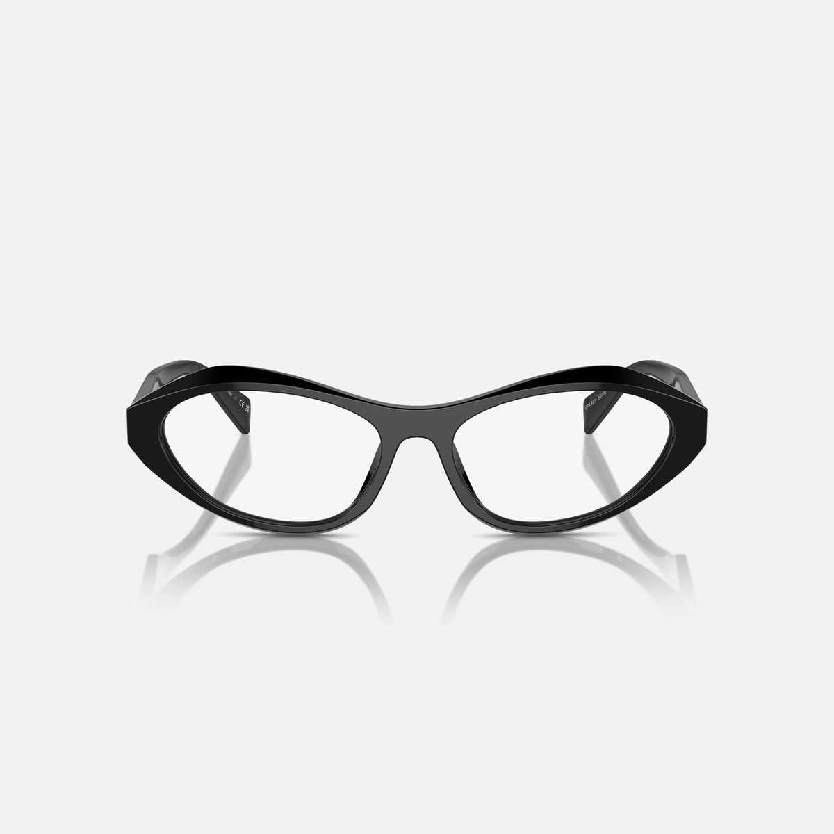 Prada PR A21V 16K1O1 eyeglasses, black squared frame for women, plain bridge, saddle style, brand logo on temple, front view