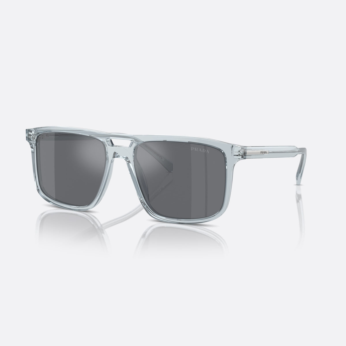 Prada PR A22S 19T175 sunglasses, blue rectangle frame for men, double bridge with open cutout, full-rim frame