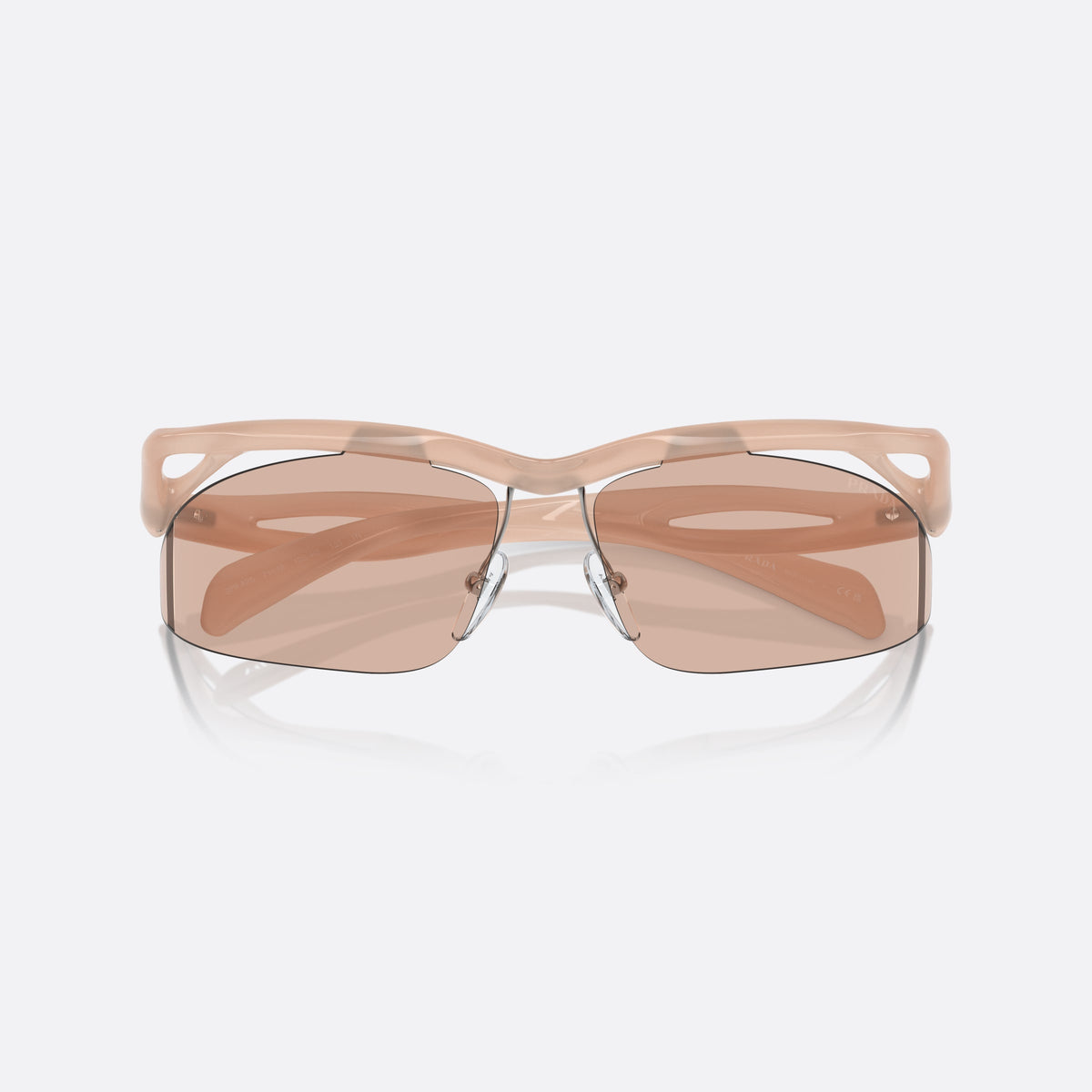 Ochelari de soare Prada PR A25S 12S4I2, cat eye roz, pentru femei, punte dublă cu miez metalic, literele brandului pe braț, cu brațele pliate