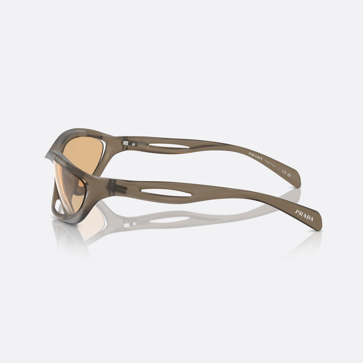 Prada PR A26S 16V10H sunglasses, brown other frame for men, integrated single bridge, brand lettering on temples, side view