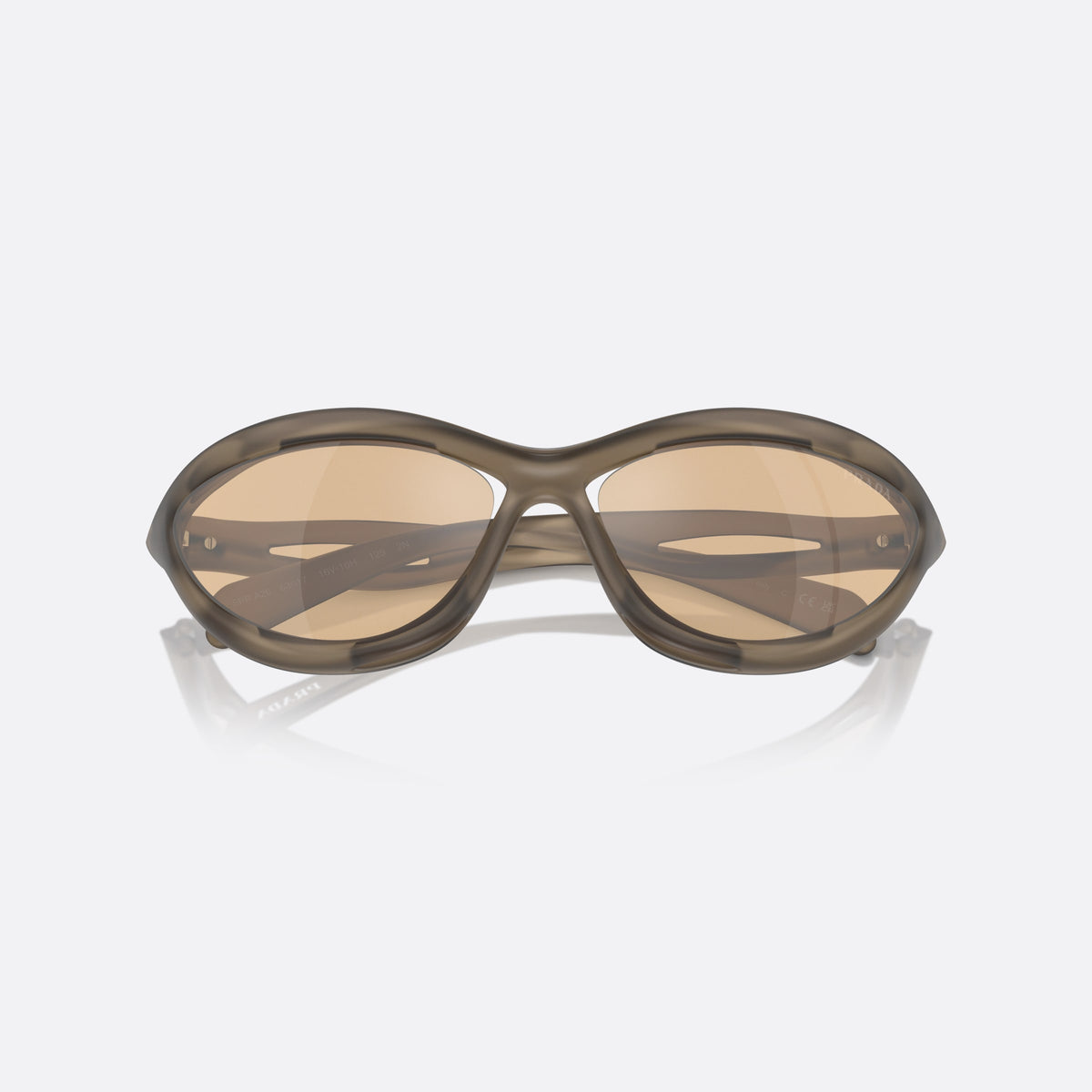 Prada PR A26S 16V10H sunglasses, brown other frame for men, integrated single bridge, brand lettering on temples, folded