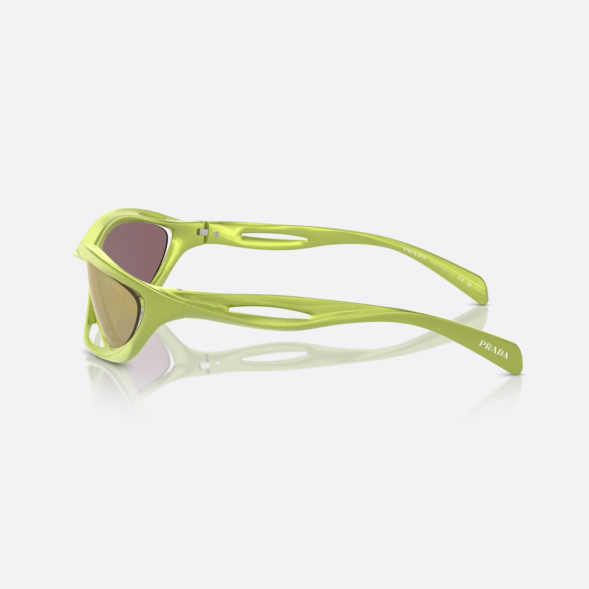 Ochelari de soare Prada PR A26S 17V20H, neregulat verde, pentru bărbați, punte dublă cu decupaje deschise, brațe conice ondulate, vedere laterală