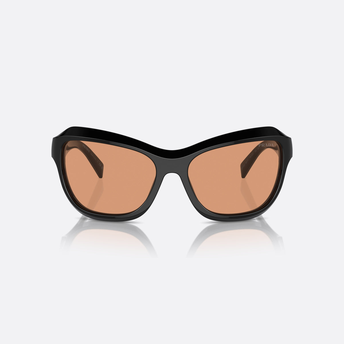 Ochelari de soare Prada PR A27S 16K07V, fluture negru, pentru femei, punte simplă, logo al brandului pe braț, brațe late conice, vedere din față