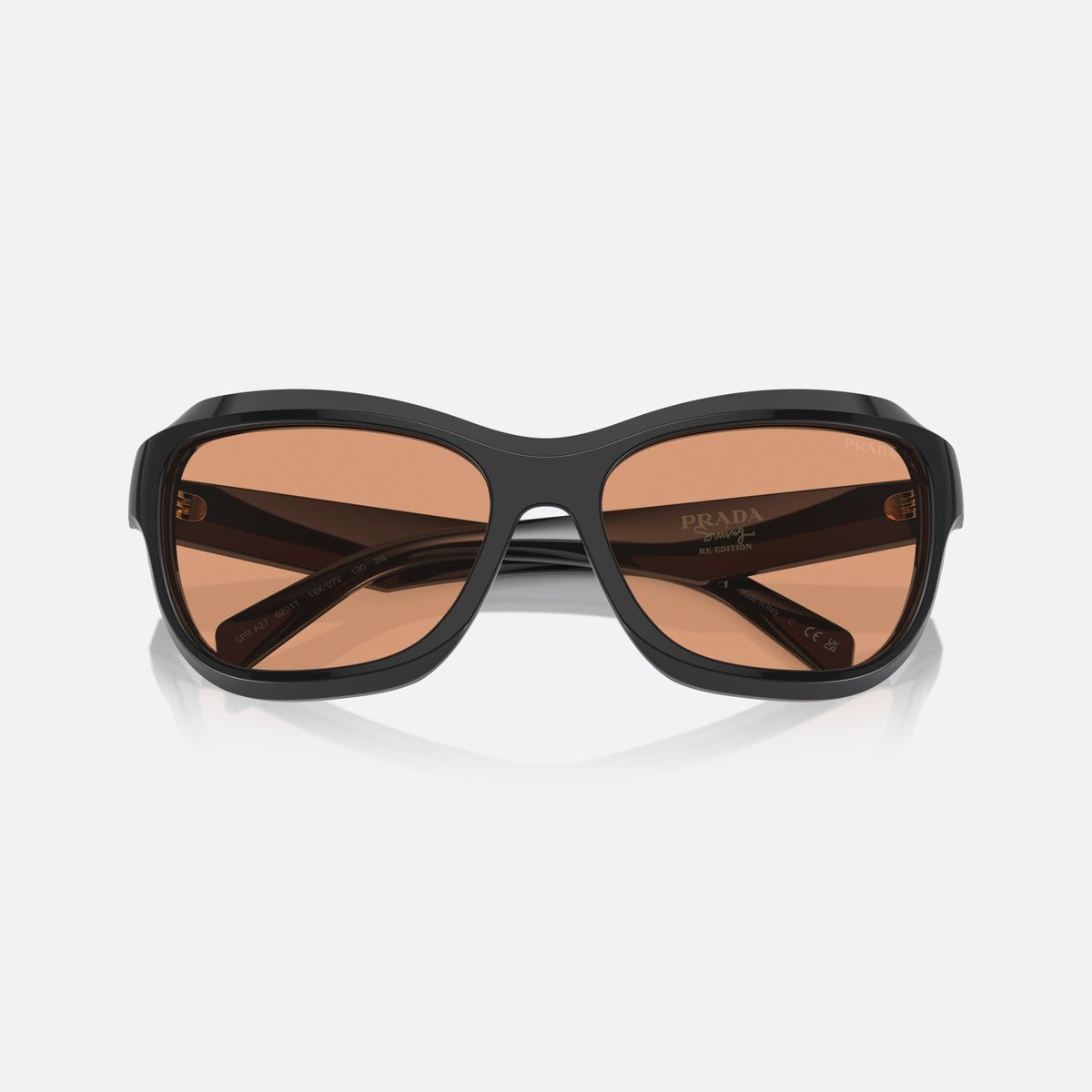 Ochelari de soare Prada PR A27S 16K07V, fluture negru, pentru femei, punte simplă, logo al brandului pe braț, brațe late conice, cu brațele pliate
