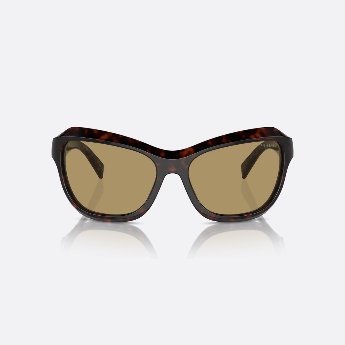 Ochelari de soare Prada PR A27S 17N70G, fluture țestoasă, pentru femei, punte dublă simplă, literele brandului pe brațe, vedere din față